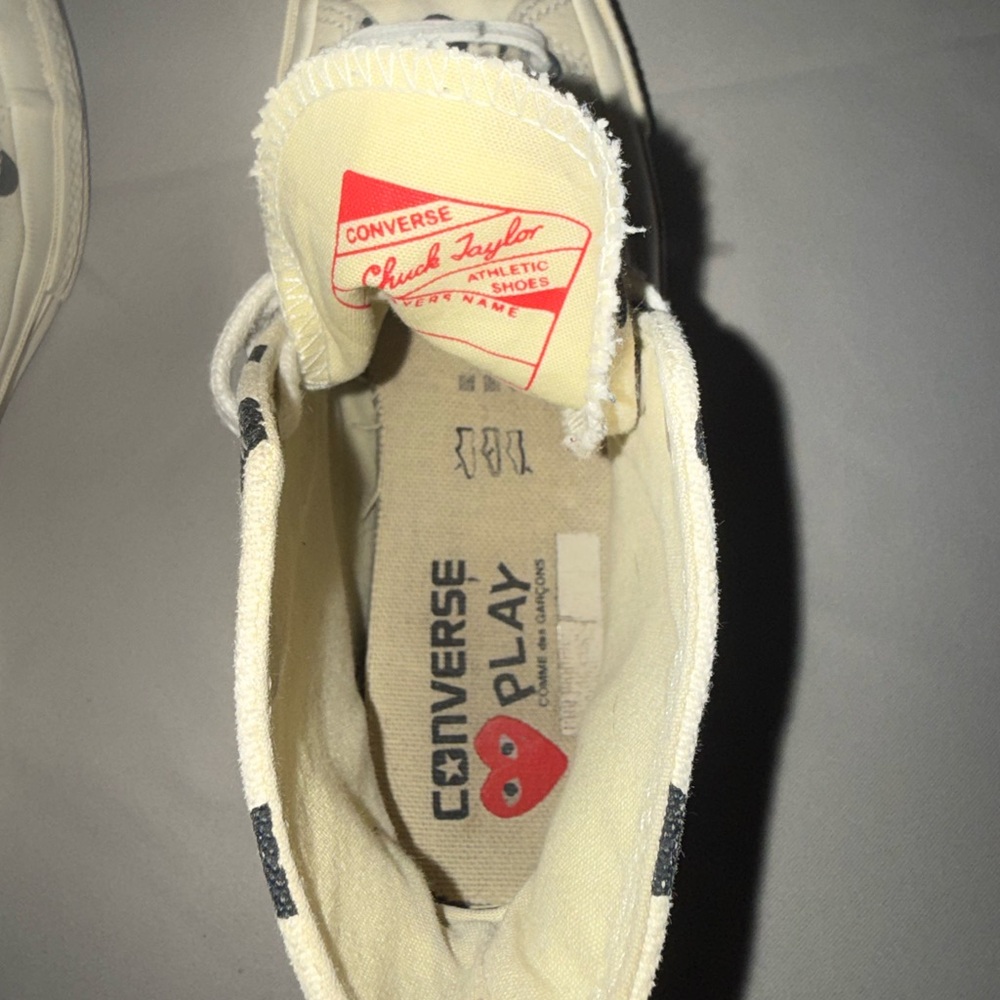 Converse x CDG White High-Top Sneakers with Black Polka Dots and Red Heart - Picture 6 of 9